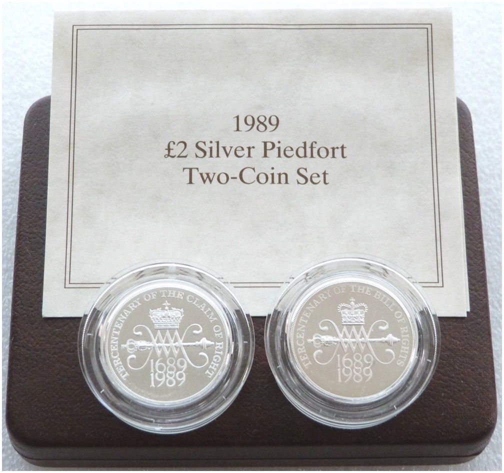 1989 Bill and Claim of Rights Piedfort £2 Silver Proof 2 Coin Box Coa