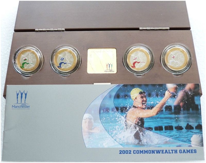 2002 Commonwealth Games Piedfort £2 Silver Proof 4 Coin Set Box Coa