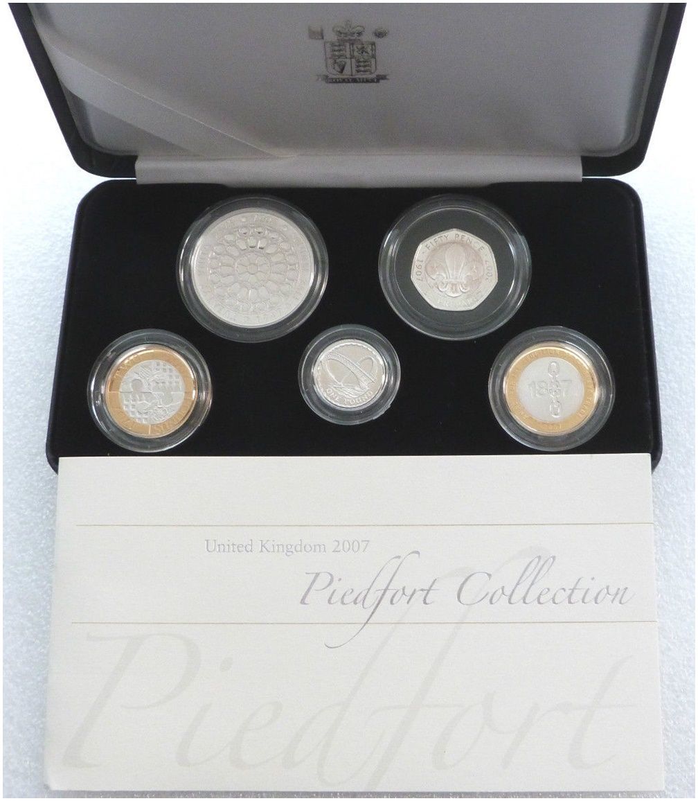 2007 Piedfort Silver Proof 5 Coin Set Box Coa