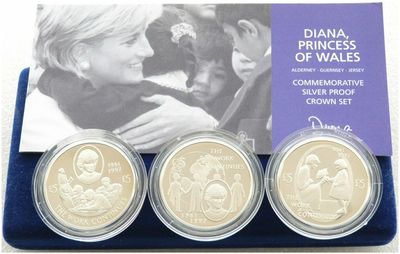 2002 Lady Diana £5 Silver Proof 3 Coin Set Box Coa