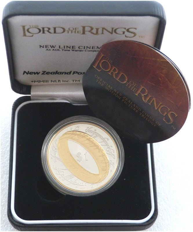 2003 New Zealand Lord of the Rings One Ring $1 Silver Gold Proof Coin Box Coa