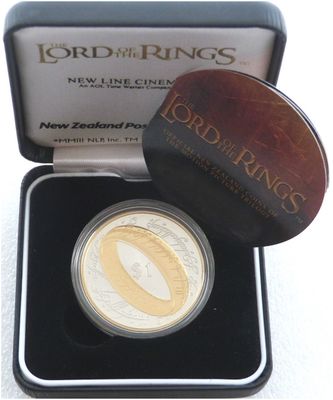 2003 New Zealand Lord of the Rings One Ring $1 Silver Gold Proof Coin Box Coa