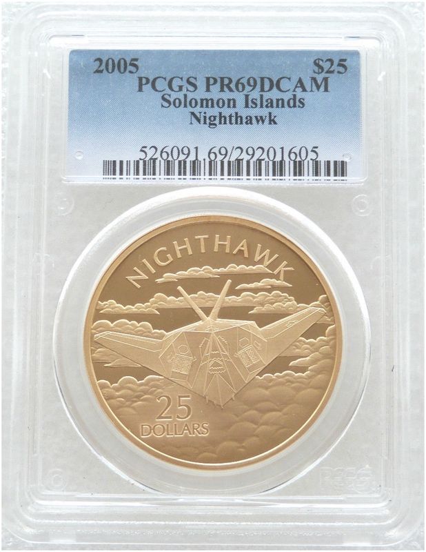 2005 Solomon Islands History Powered Flight Nighthawk $25 Silver Gold Proof 1oz Coin PCGS PR69 DCAM