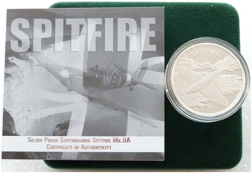 2003 Solomon Islands History Powered Flight Spitfire $25 Silver Proof 1oz Coin Box Coa