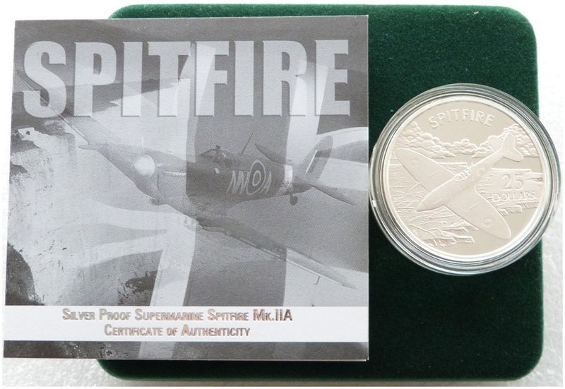 2003 Solomon Islands History Powered Flight Spitfire $25 Silver Proof 1oz Coin Box Coa