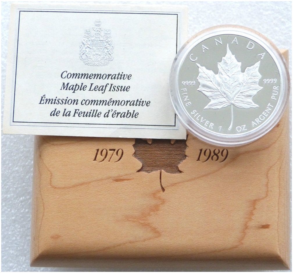 1989 Canada Maple Leaf $5 Silver Proof 1oz Coin Box Coa