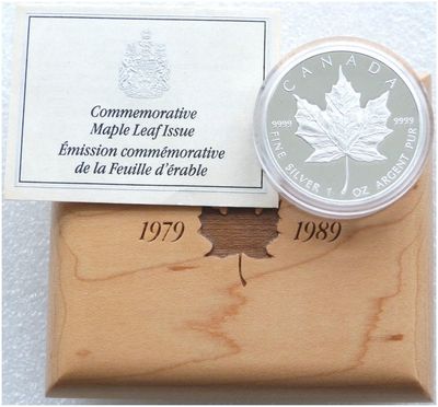 1989 Canada Maple Leaf $5 Silver Proof 1oz Coin Box Coa