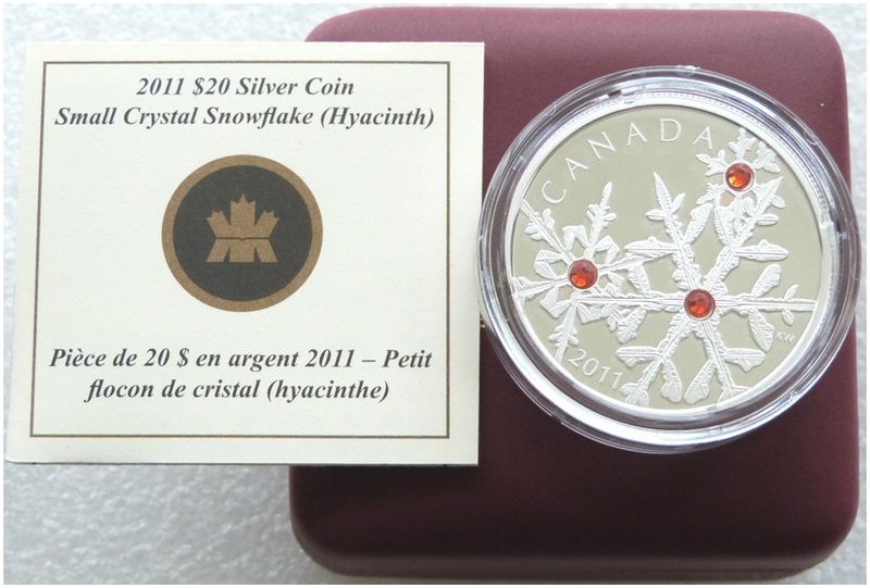 2011 Canada Swarovski Crystal Snowflake Hyacinth Red $20 Silver Proof 1oz Coin Box Coa