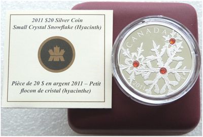 2011 Canada Swarovski Crystal Snowflake Hyacinth Red $20 Silver Proof 1oz Coin Box Coa