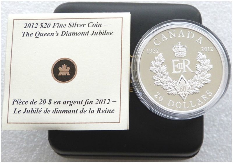 2012 Canada Diamond Jubilee Royal Cypher $20 Silver Proof 1oz Coin Box Coa