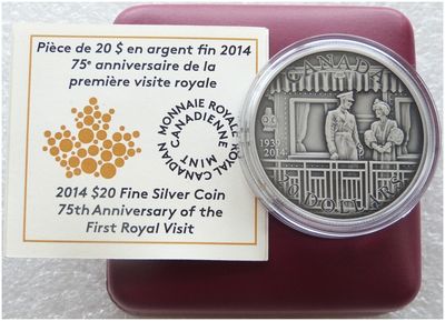 2014 Canada First Royal Visit 75th Anniversary $20 Silver Antique 1oz Coin Box Coa