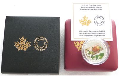 2015 Canada Murano Venetian Glass Turtle $20 Silver Proof 1oz Coin Box Coa