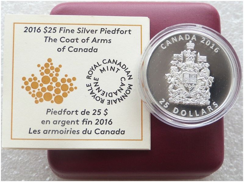 2016 Canada Coat of Arms Piedfort $25 Silver Proof 1oz Coin Box Coa