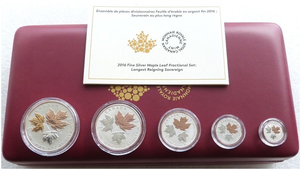 2016 Canada Maple Leaf Silver Gold 5 Coin Set Box Coa