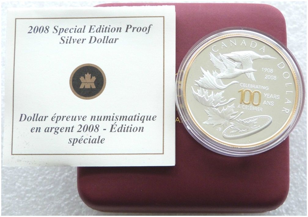 2008 Canada Royal Canadian Mint 100th Anniversary $1 Silver Proof Coin Box Coa