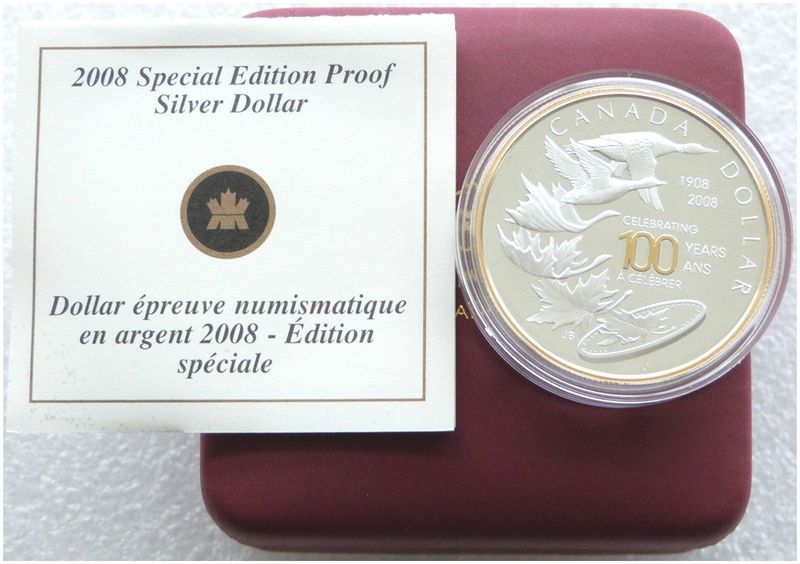 2008 Canada Royal Canadian Mint 100th Anniversary $1 Silver Proof Coin Box Coa