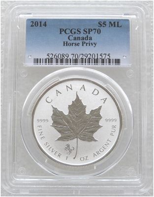 2014 Canada Maple Leaf Horse Privy $5 Silver Reverse Proof 1oz Coin PCGS SP70
