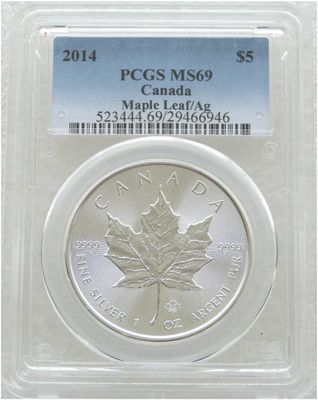 2014 Canada Maple Leaf Privy $5 Silver 1oz Coin PCGS MS69