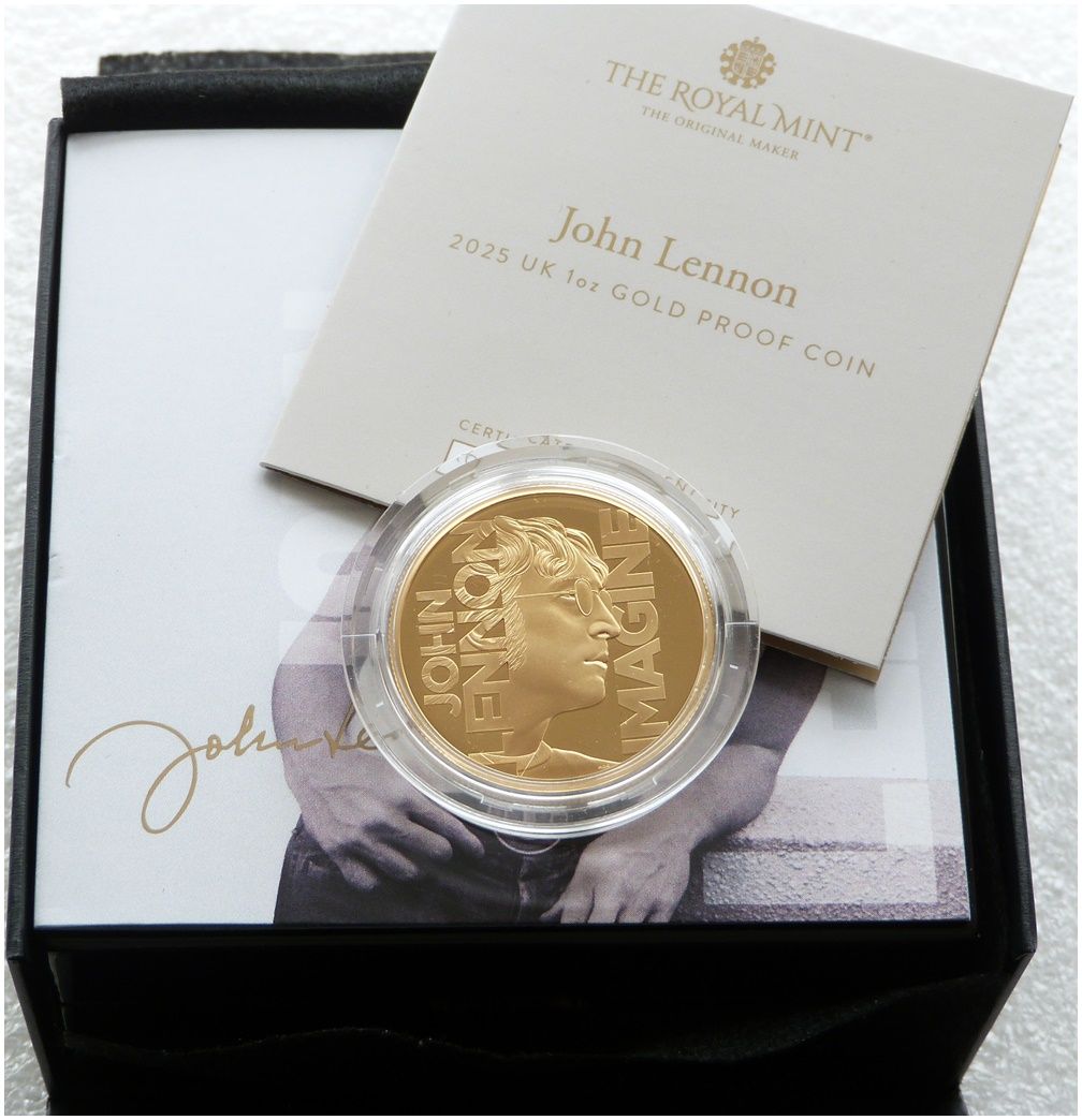 2025 Music Legends John Lennon £100 Gold Proof 1oz Coin Box Coa - Last Coin in Stock