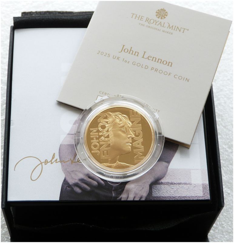2025 Music Legends John Lennon £100 Gold Proof 1oz Coin Box Coa - Last Coin in Stock