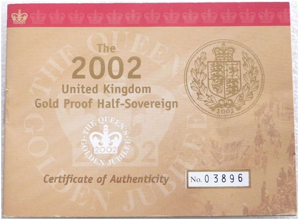 2002 Golden Jubilee Half Sovereign Gold Proof Coin Certificate of Authenticity Only