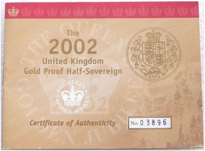 2002 Golden Jubilee Half Sovereign Gold Proof Coin Certificate of Authenticity Only
