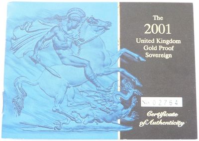 2001 St George and the Dragon Full Sovereign Gold Proof Coin Certificate Only
