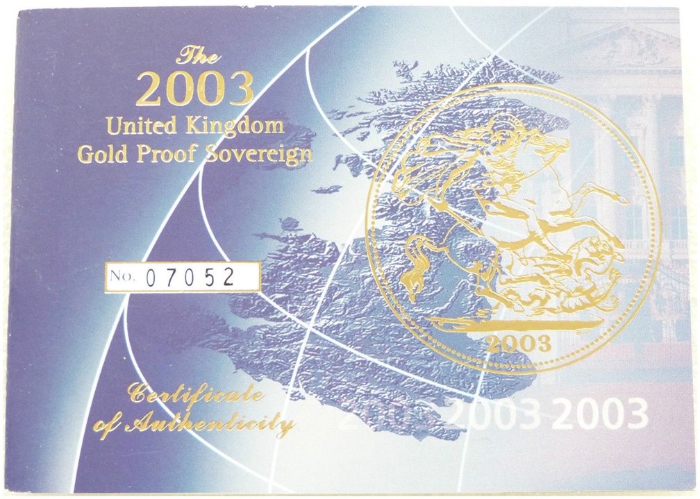 2003 St George and the Dragon Full Sovereign Gold Proof Coin Certificate Only