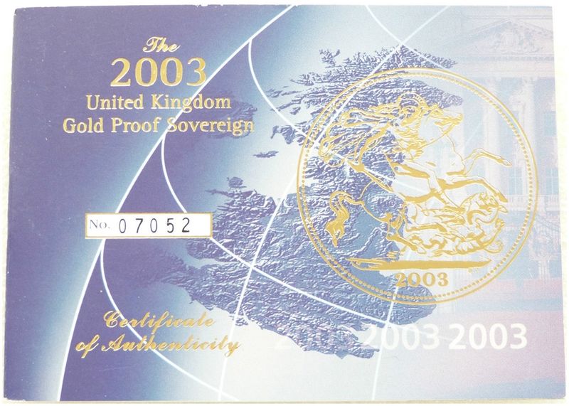 2003 St George and the Dragon Full Sovereign Gold Proof Coin Certificate Only