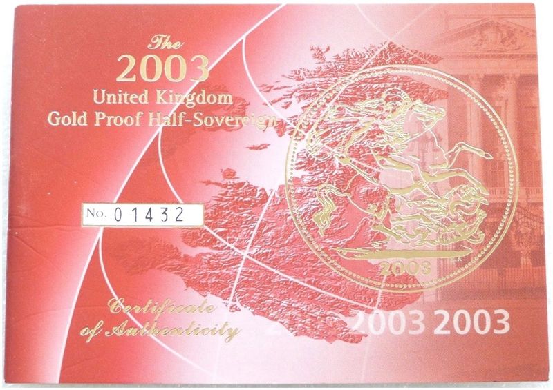 2003 St George and the Dragon Half Sovereign Gold Proof Coin Certificate Only