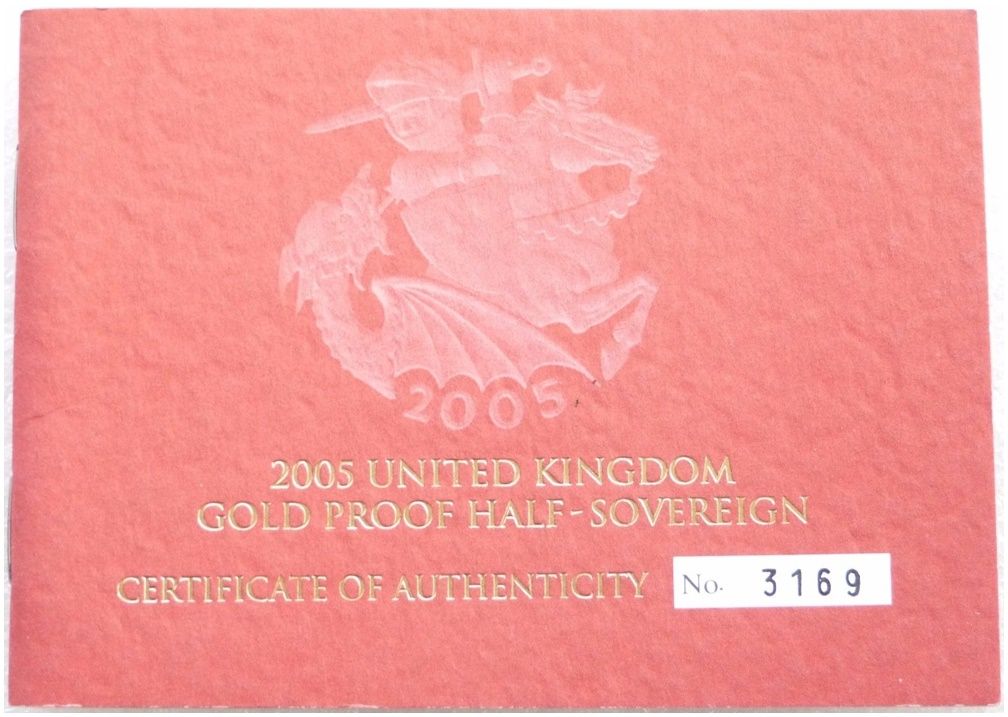 2005 St George and the Dragon Half Sovereign Gold Proof Coin Certificate of Authenticity Only
