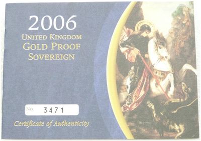 2006 St George and the Dragon Full Sovereign Gold Proof Coin Certificate Only