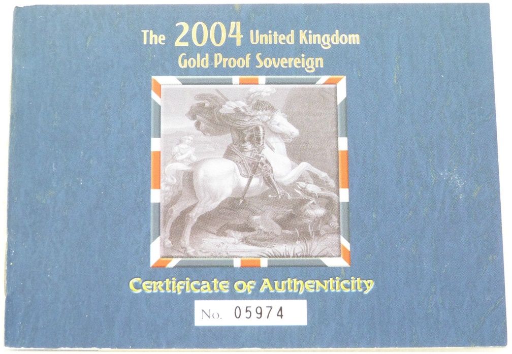2004 St George and the Dragon Full Sovereign Gold Proof Coin Certificate Only