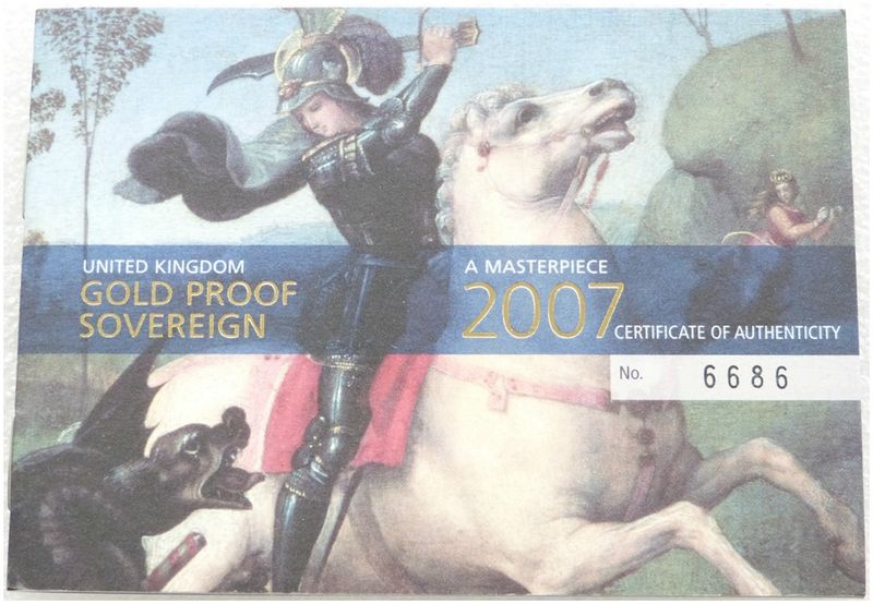2007 St George and the Dragon Full Sovereign Gold Proof Coin Certificate Only