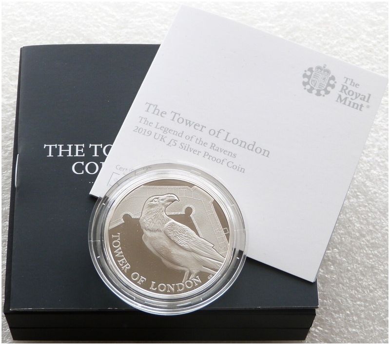 2019 Tower of London Legend of the Ravens £5 Silver Proof Coin Box Coa