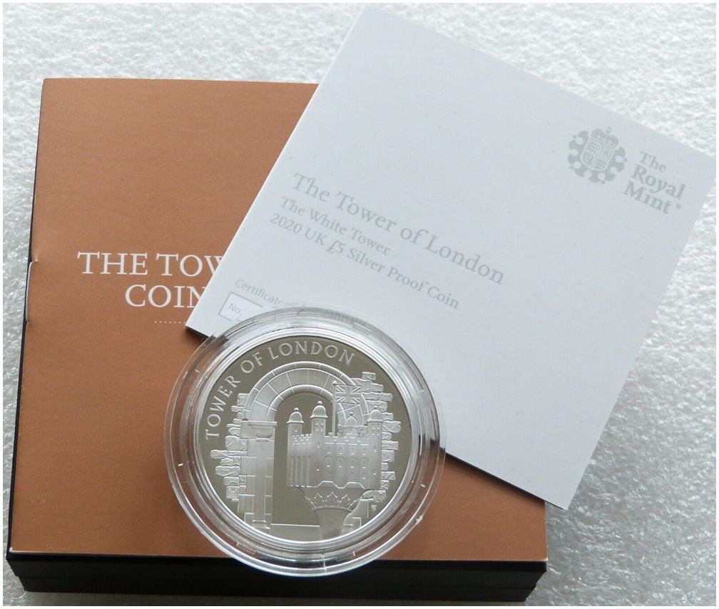 2020 Tower of London White Tower £5 Silver Proof Coin Box Coa