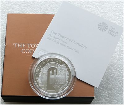 2020 Tower of London White Tower £5 Silver Proof Coin Box Coa