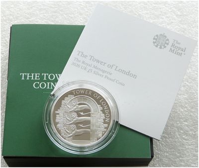 2020 Tower of London The Royal Menagerie £5 Silver Proof Coin Box Coa