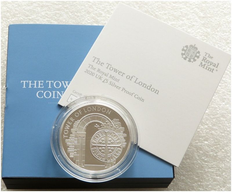 2020 Tower of London Royal Mint £5 Silver Proof Coin Box Coa
