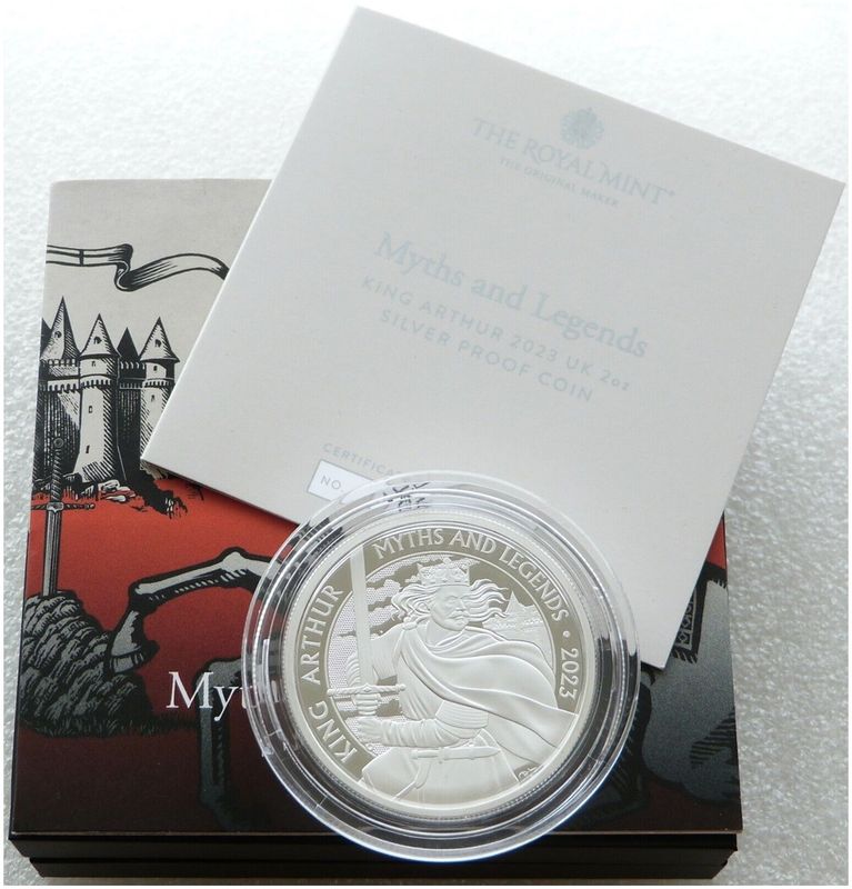 2023 Myths and Legends King Arthur £5 Silver Proof 2oz Coin Box Coa