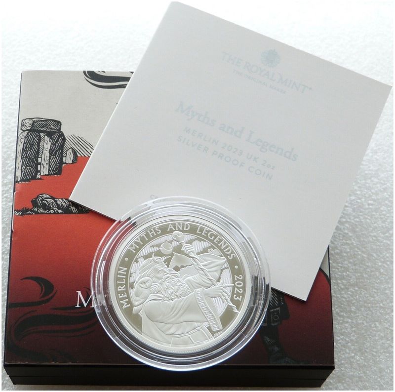2023 Myths and Legends Merlin £5 Silver Proof 2oz Coin Box Coa