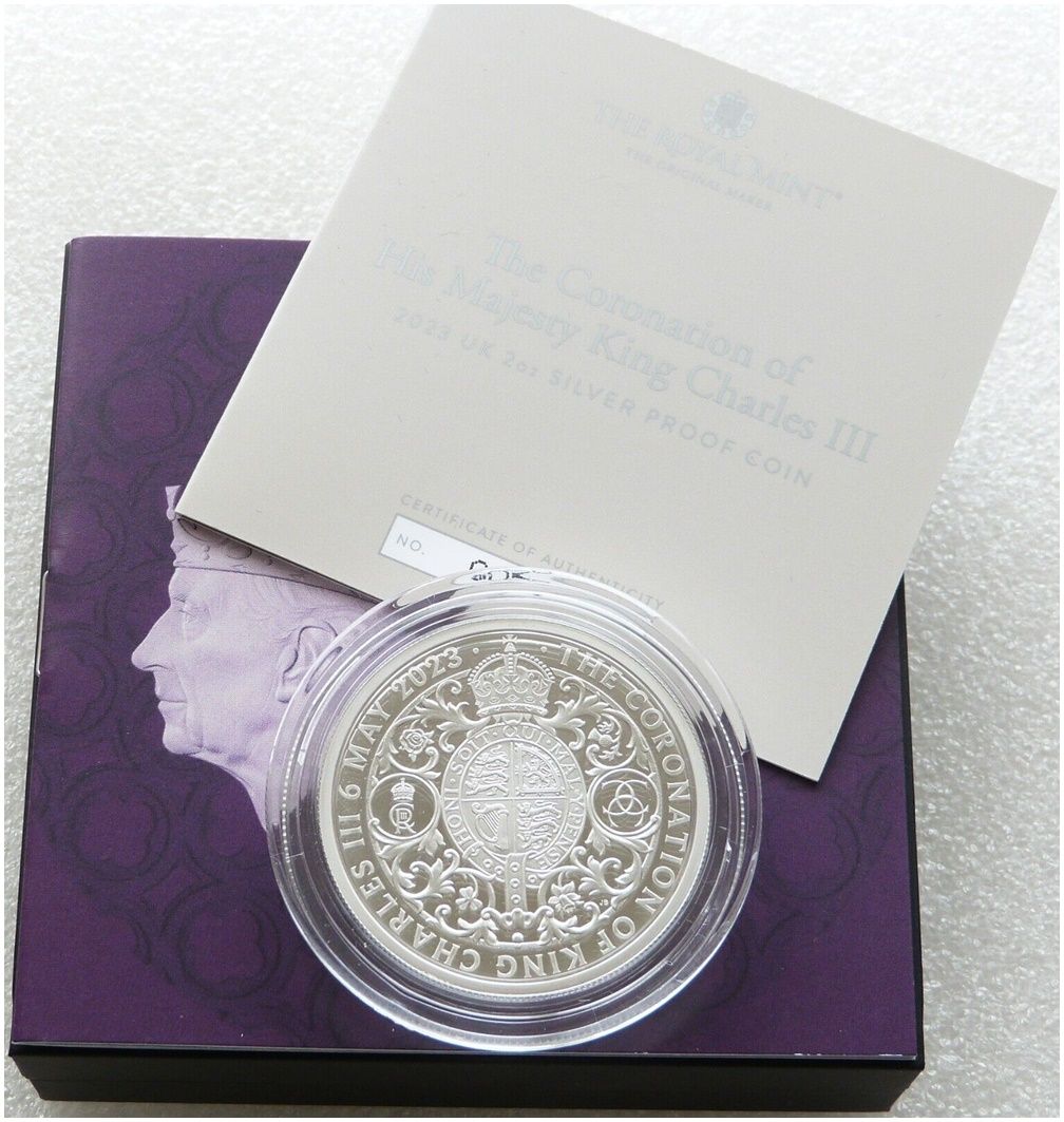 2023 King Charles III Coronation £5 Five Pound Silver Proof 2oz Coin Box Coa