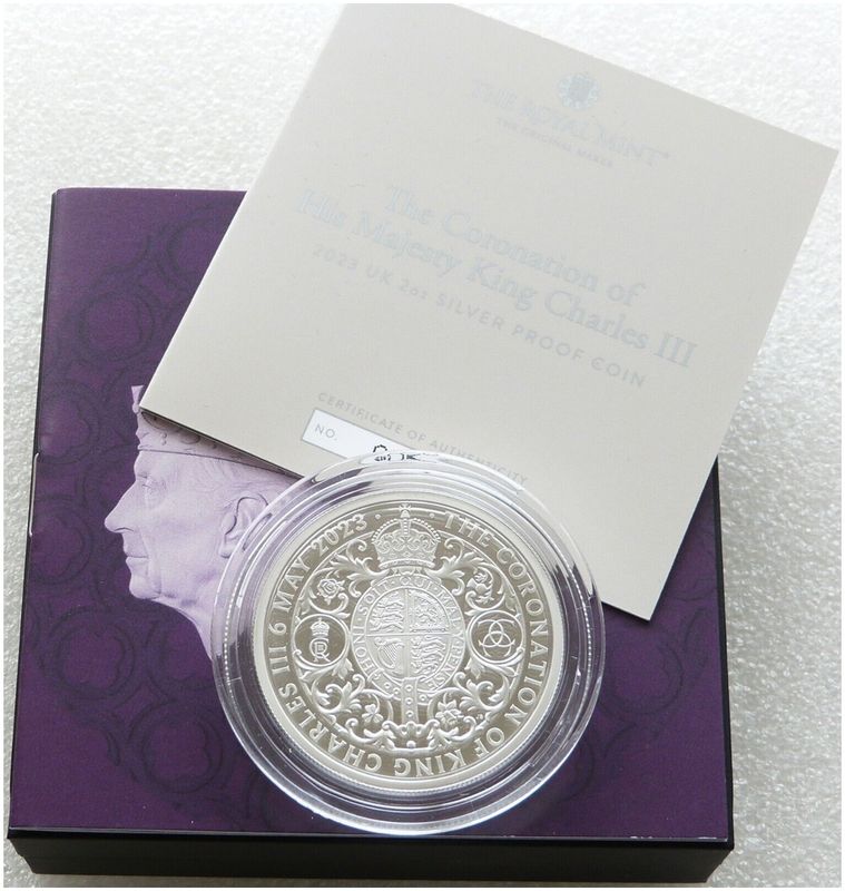 2023 King Charles III Coronation £5 Five Pound Silver Proof 2oz Coin Box Coa