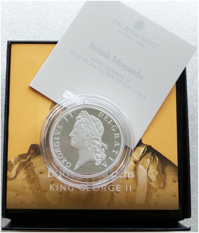 2023 British Monarchs King George II £5 Silver Proof 2oz Coin Box Coa