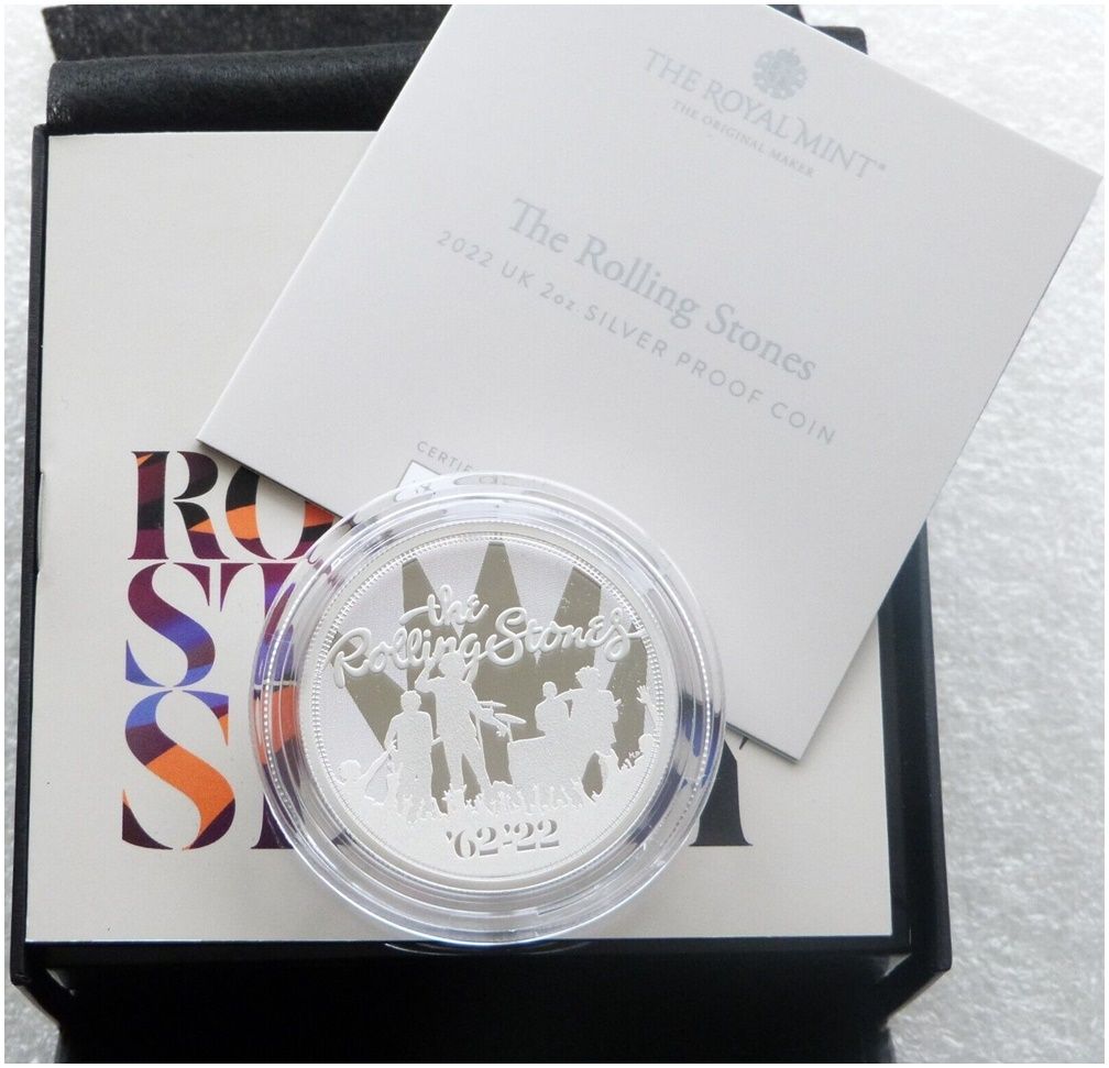 2022 Music Legends The Rolling Stones £5 Silver Proof 2oz Coin Box Coa