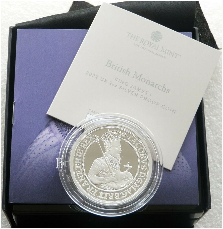 2022 British Monarchs King James I £5 Silver Proof 2oz Coin Box Coa