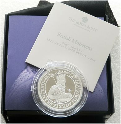 2022 British Monarchs King James I £5 Silver Proof 2oz Coin Box Coa