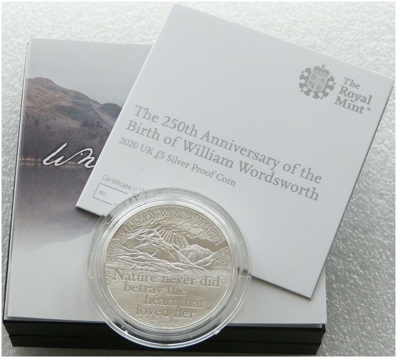 2020 William Wordsworth £5 Silver Proof Coin Box Coa