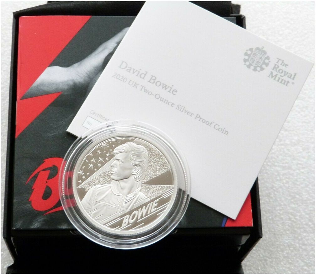 2020 Music Legends David Bowie £5 Silver Proof 2oz Coin Box Coa