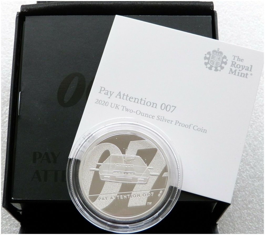 2020 James Bond Pay Attention 007 £5 Silver Proof 2oz Coin Box Coa